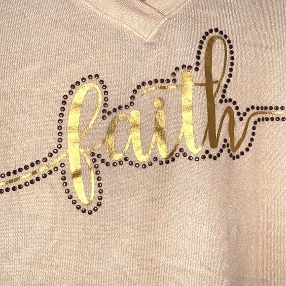 Trust Life Womens Beige V-Neck Faith Graphic Tee L Polyester/Spandex Short Sleev - Picture 6 of 10